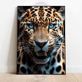 Blue Eyed Leopard | Fierce Jungle Cat Wall Art Print - A4 – 21x29cm (8x12’’) / COLOUR - Print